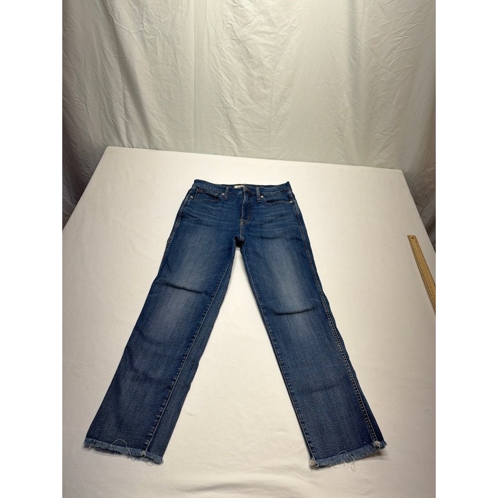Madewell Stovepipe Straight Leg Jeans Blue Frayed Hem Women 27